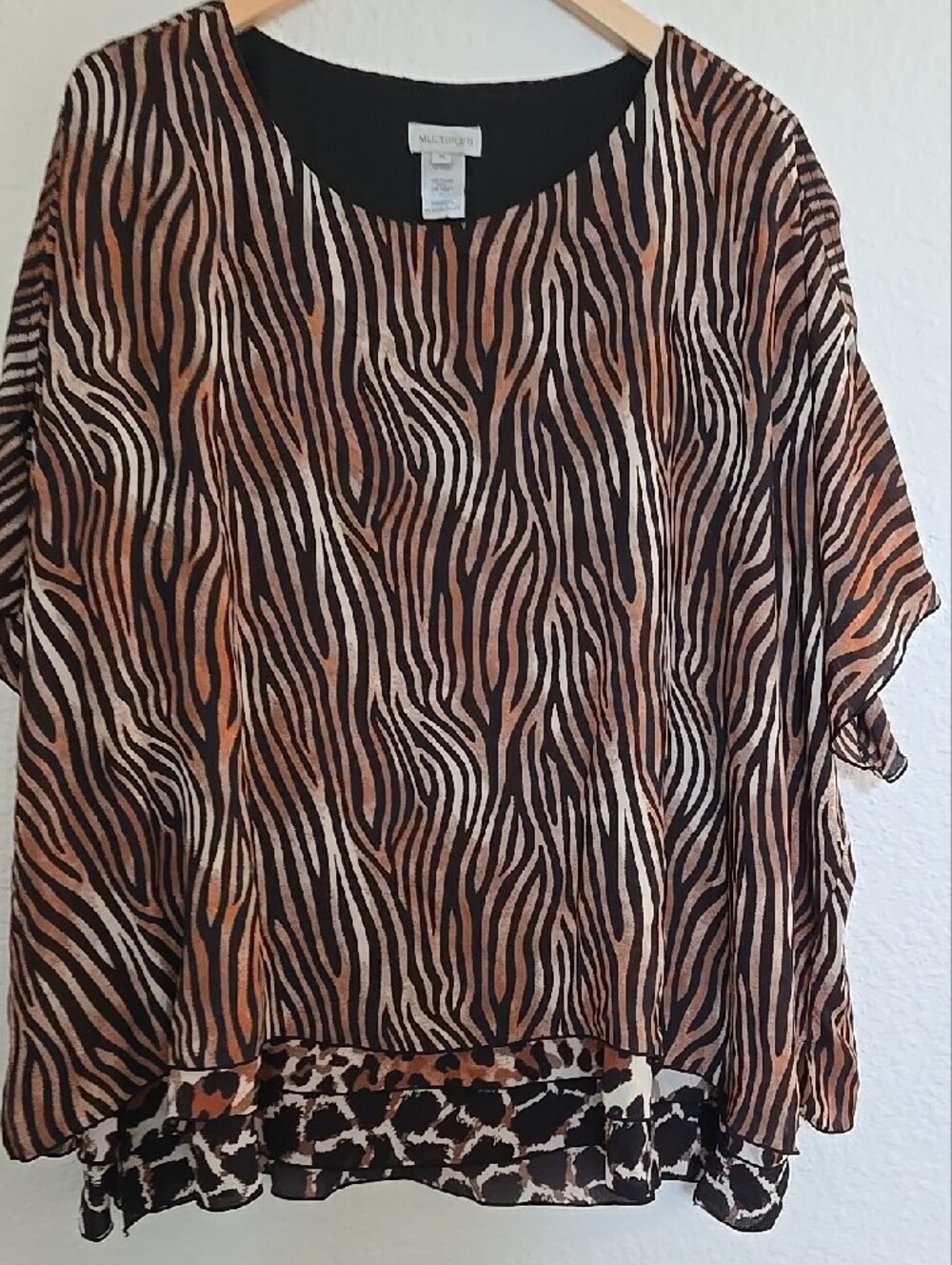Multiples Black and Brown Mix Animal-Print Layered Hem Short Sleeve Tunic - Picture 7 of 12